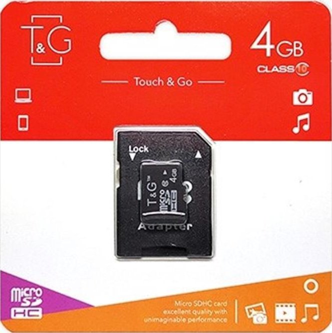 Карта памяти micro SDHC 4GB T&G Class 10 + adapter (TG-4GBSDCL10